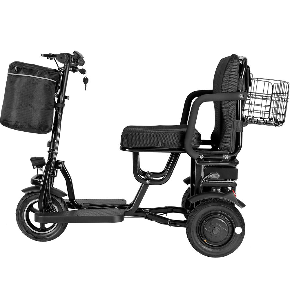 MotoTec Folding Mobility Electric Trike 48v 700w Dual Motor Lithium Black MT-FOLD-TRK-700