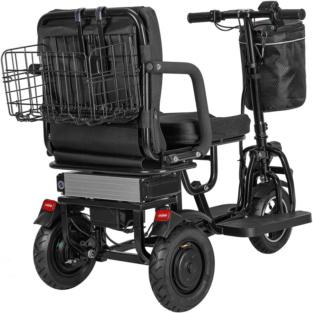 MotoTec Folding Mobility Electric Trike 48v 700w Dual Motor Lithium Black MT-FOLD-TRK-700